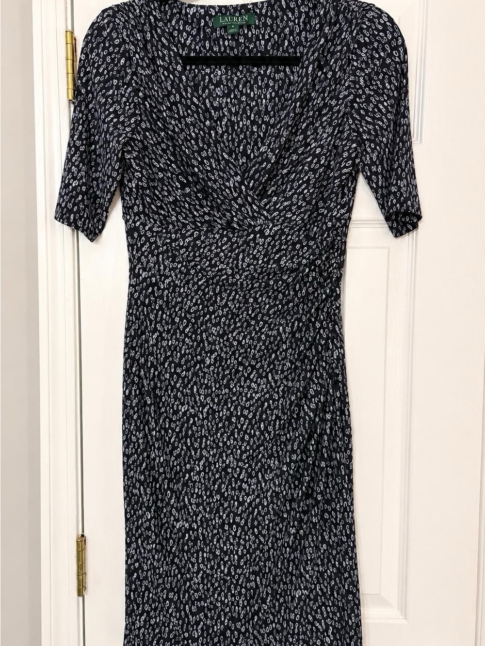 Ralph Lauren Black and White Printed Midi Wrap Dress